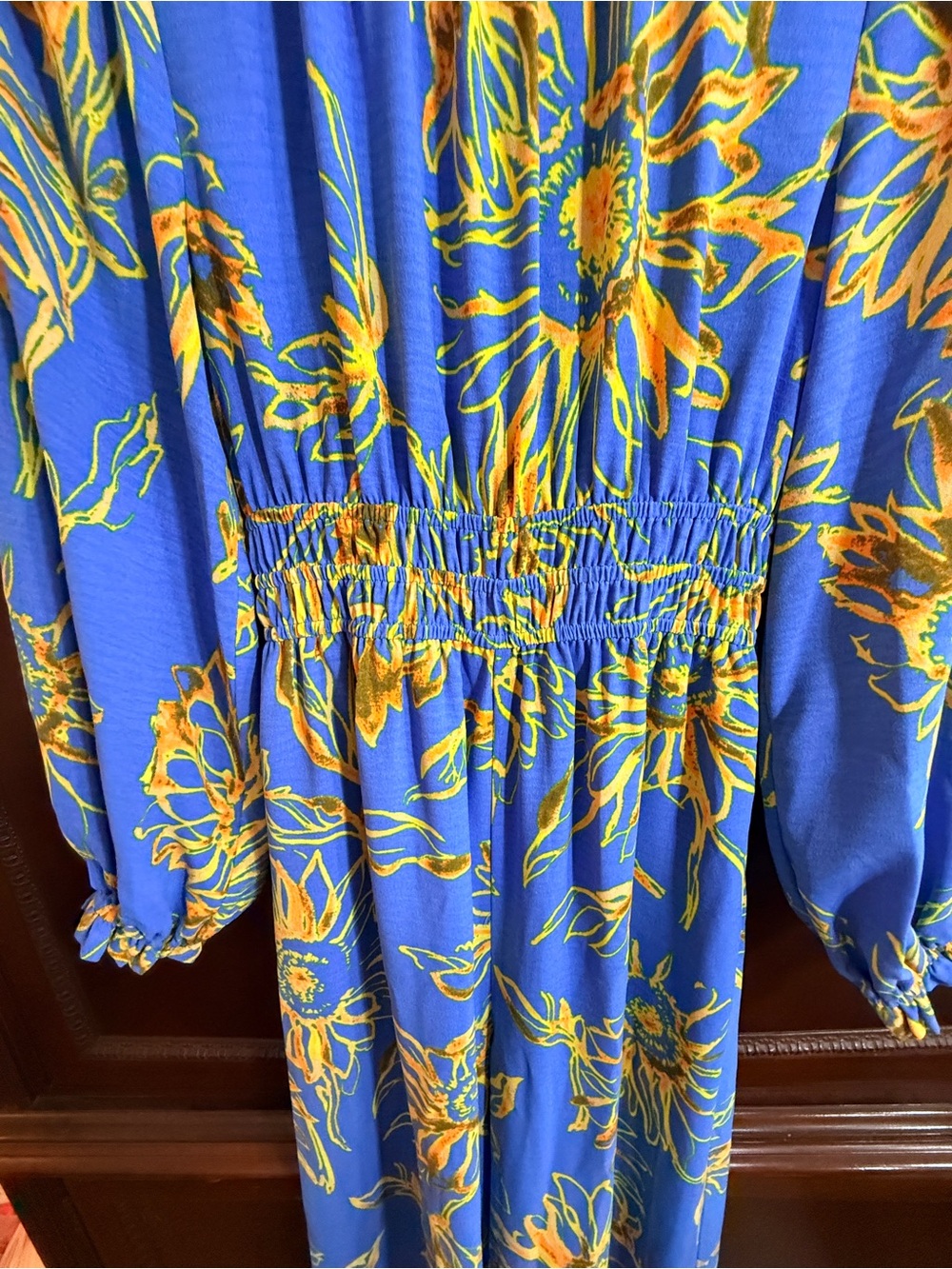 ODDI Boho NWOT Sunburst
Floral Jumpsuit Wide Leg
Smocked Waist keyhole back Sz S - Picture 7 of 11